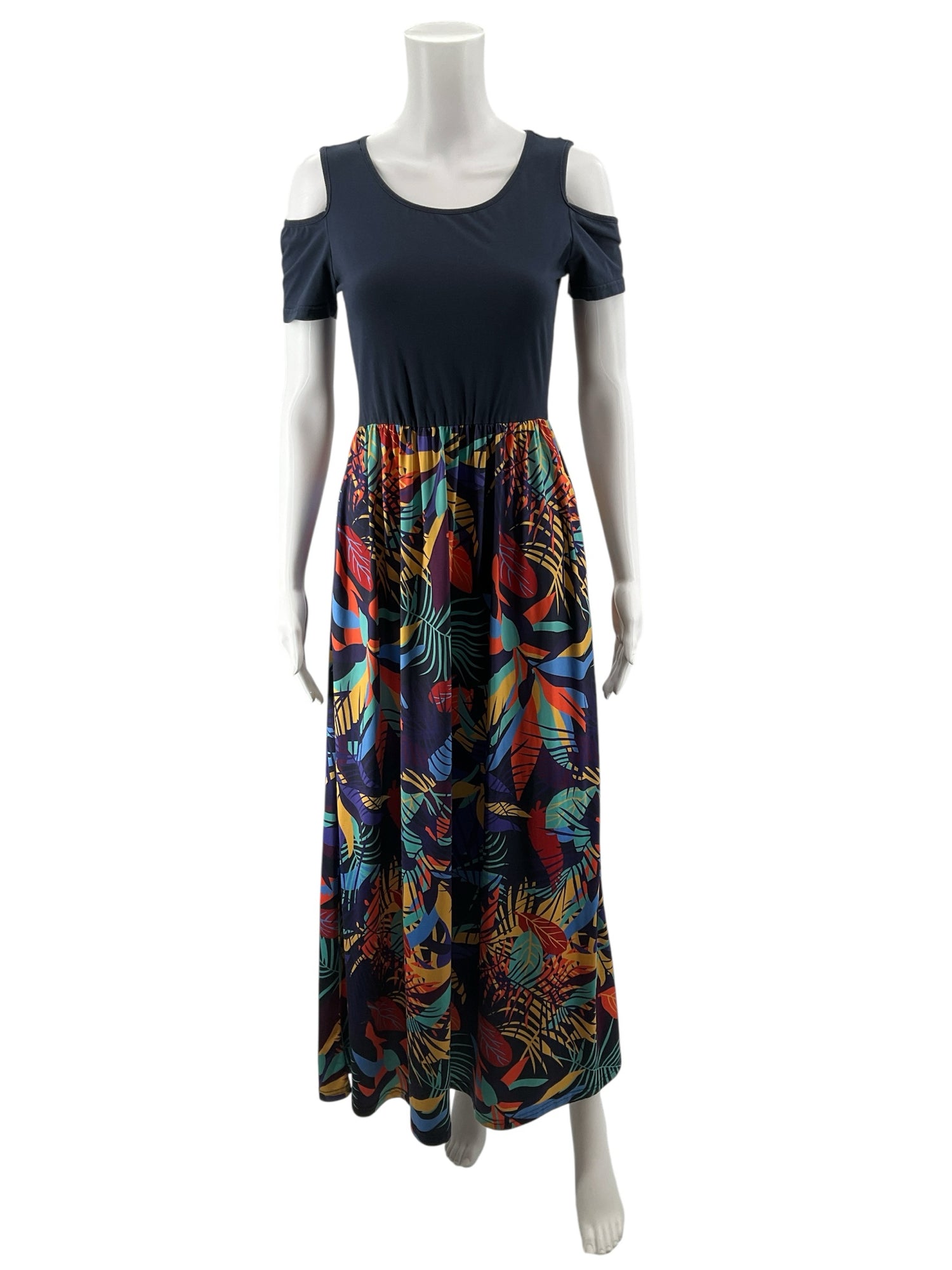 Styleword Navy Floral Cold Shoulder Maxi Dress Size Small