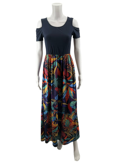 Styleword Navy Floral Cold Shoulder Maxi Dress Size Small