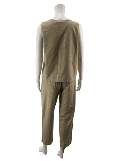 AK MAGiK Vintage Tan Cotton 2-Piece Boho Top &amp;amp; Pants Set Size Small