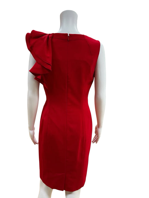 Calvin Klein Red Asymmetrical Ruffle Sheath Dress Size 6