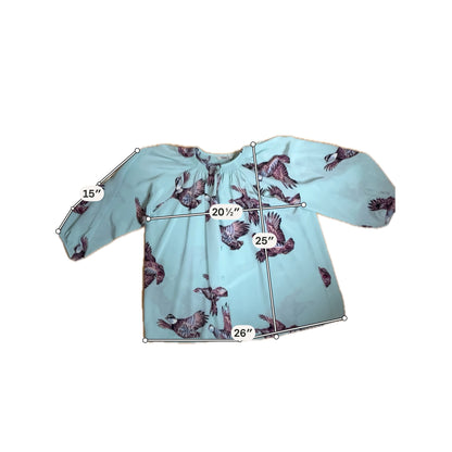 Tucker Bird Print 100% Silk Smocked Blouse | Size Medium