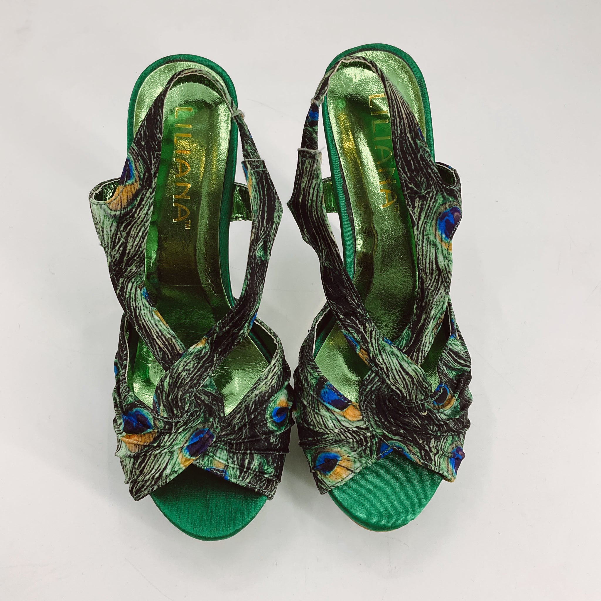 Lilana Green/blue Peacock Heel - Size 7.5
