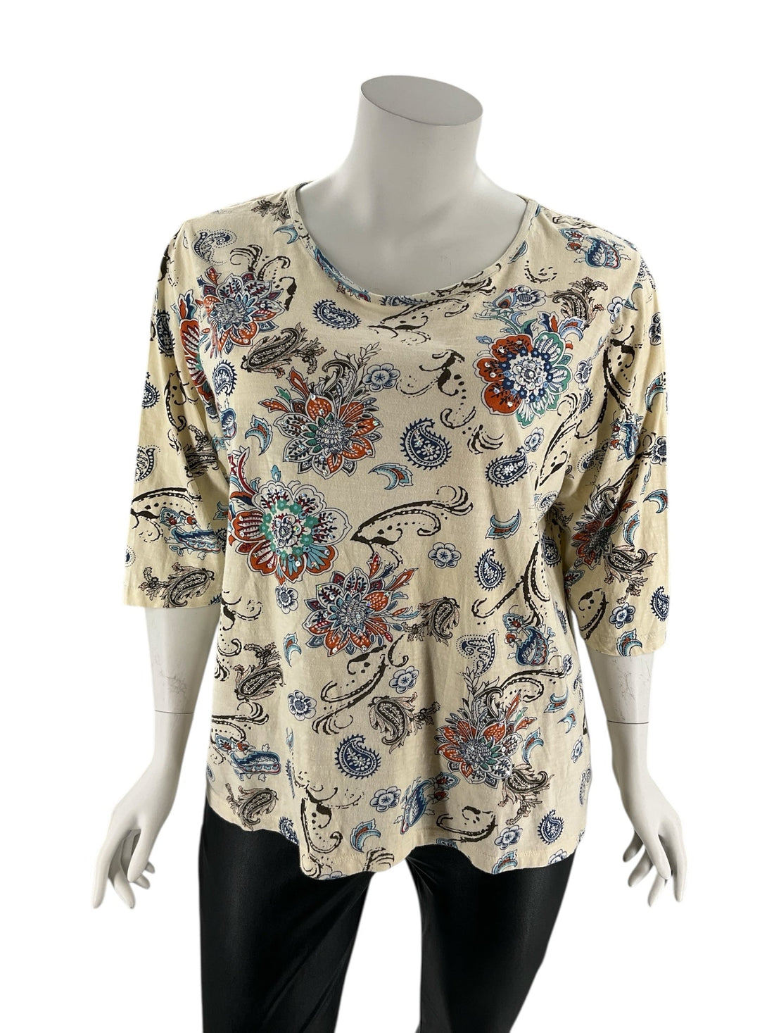 Catherines Cream/Blue/orange Print Pre-Owned Casual Top - Size 1X - Margaret’s Fine Consignment
