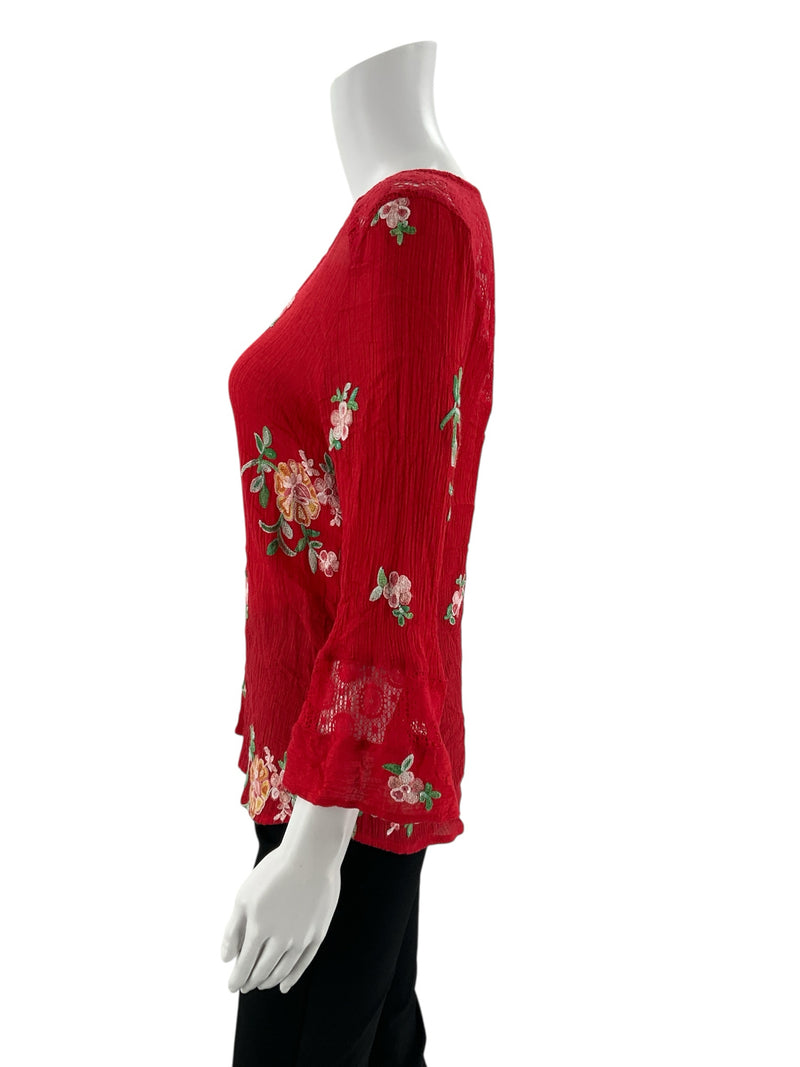 Fig & Flower Red/Multi Embroidered Pre-Owned Ladies Top - Size Small