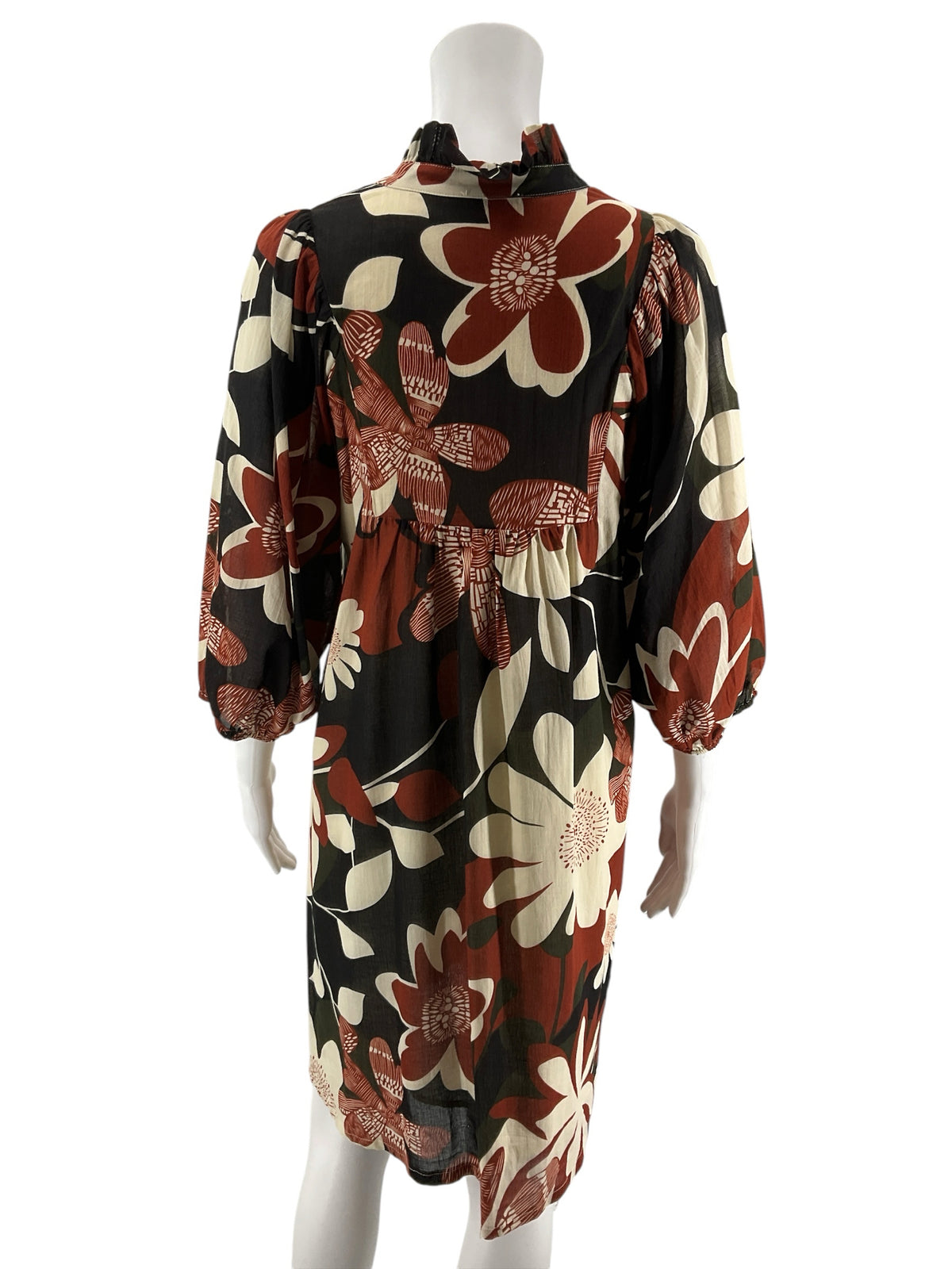 Umgee Rust Floral Boho Tunic Mini Dress 3/4 Sleeve Size Small - ONLINE ONLY