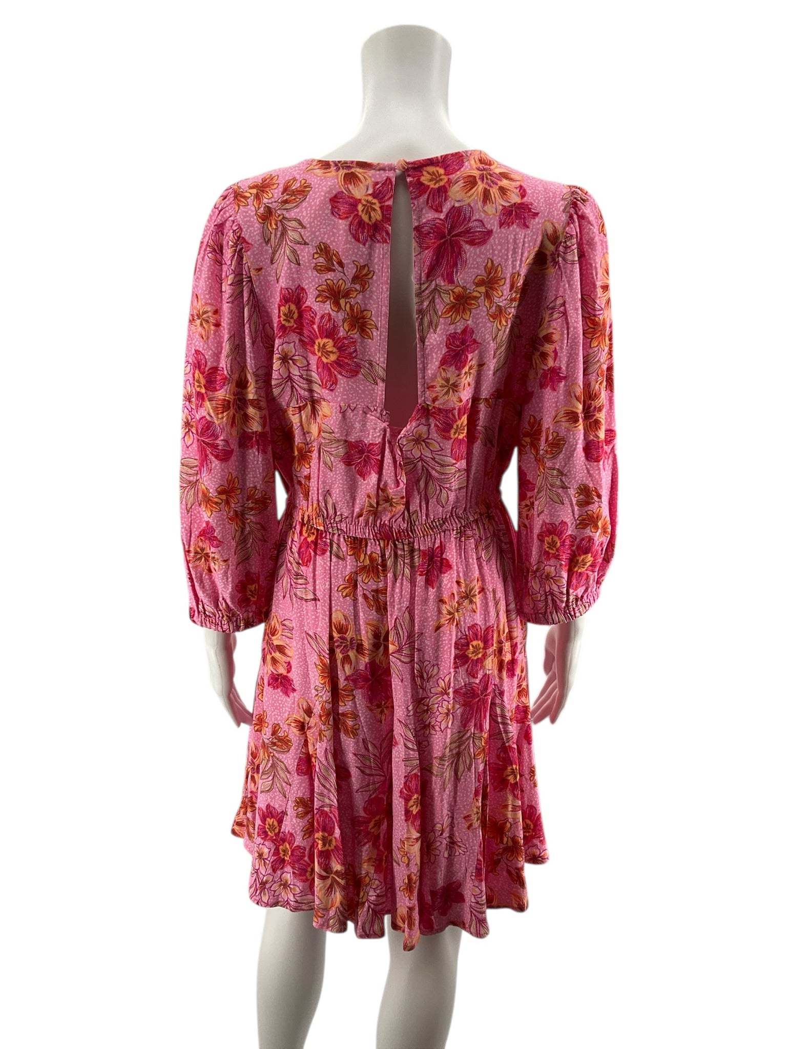 Loft pink/white/red Floral Pink/White/Red Floral Pre-Owned Ladies Dress - Size Medium - Size M