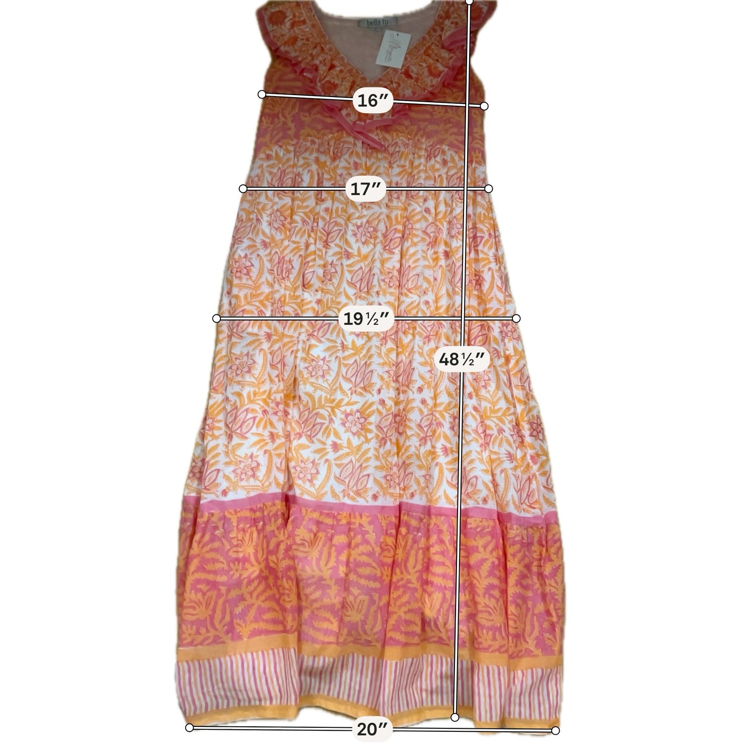 bella tu Size XS White/Pink/Orange Floral Pre-Owned Ladies Dress