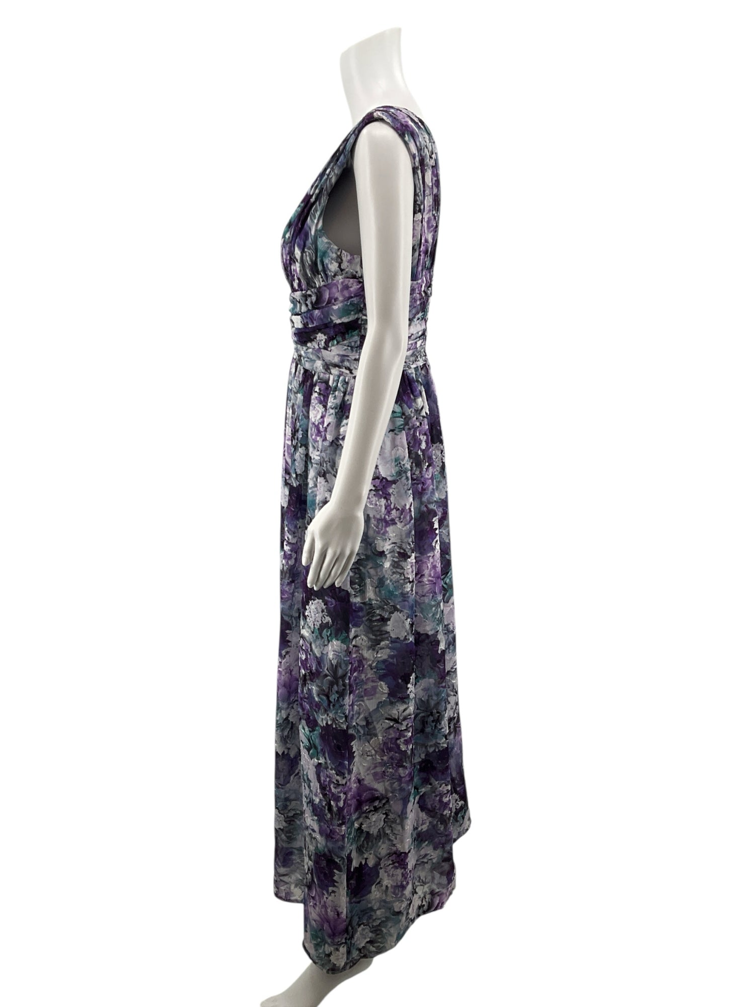Dress the Population Purple/Teal Maxi Emery Floral Burnout Velvet Maxi Gown Size M - Size M