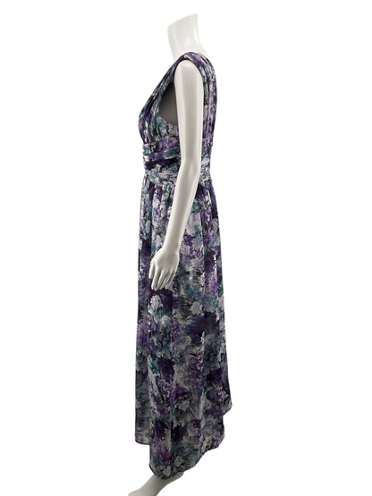 Dress the Population Purple/Teal Maxi Emery Floral Burnout Velvet Maxi Gown Size M - Size M