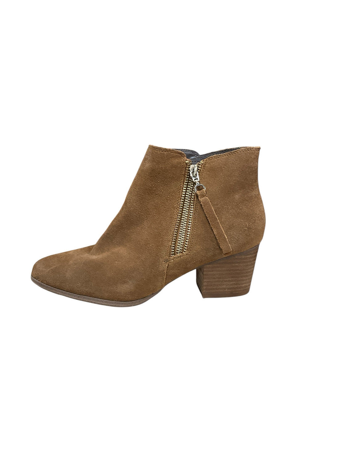 Aldo Camel Suede Block Heel Ankle Boots Tassel Zipper Booties Size 7.5