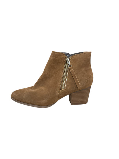 Aldo Camel Suede Block Heel Ankle Boots Tassel Zipper Booties Size 7.5