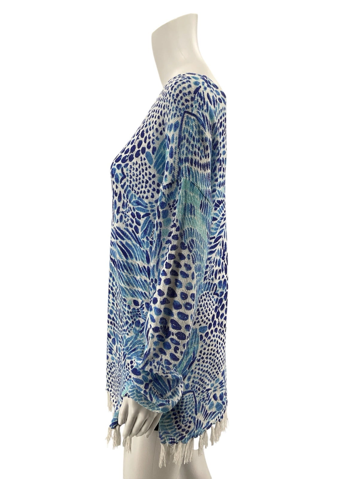 Lilly Pulitzer Tatum Sweater Seas The Day Print Fringe Hem Tunic Top Size Large