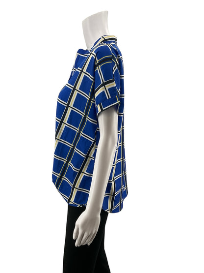 Jade Melody Tam blue/yellow/white Short Sleeve Plaid Twist Front Blouse NWT Size XS - Size XS