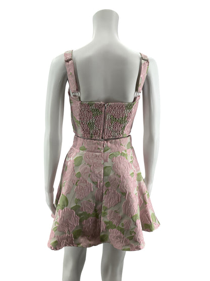 B.right Pink &amp; Green Rose Jacquard Two-Piece Skirt Set | Size Small