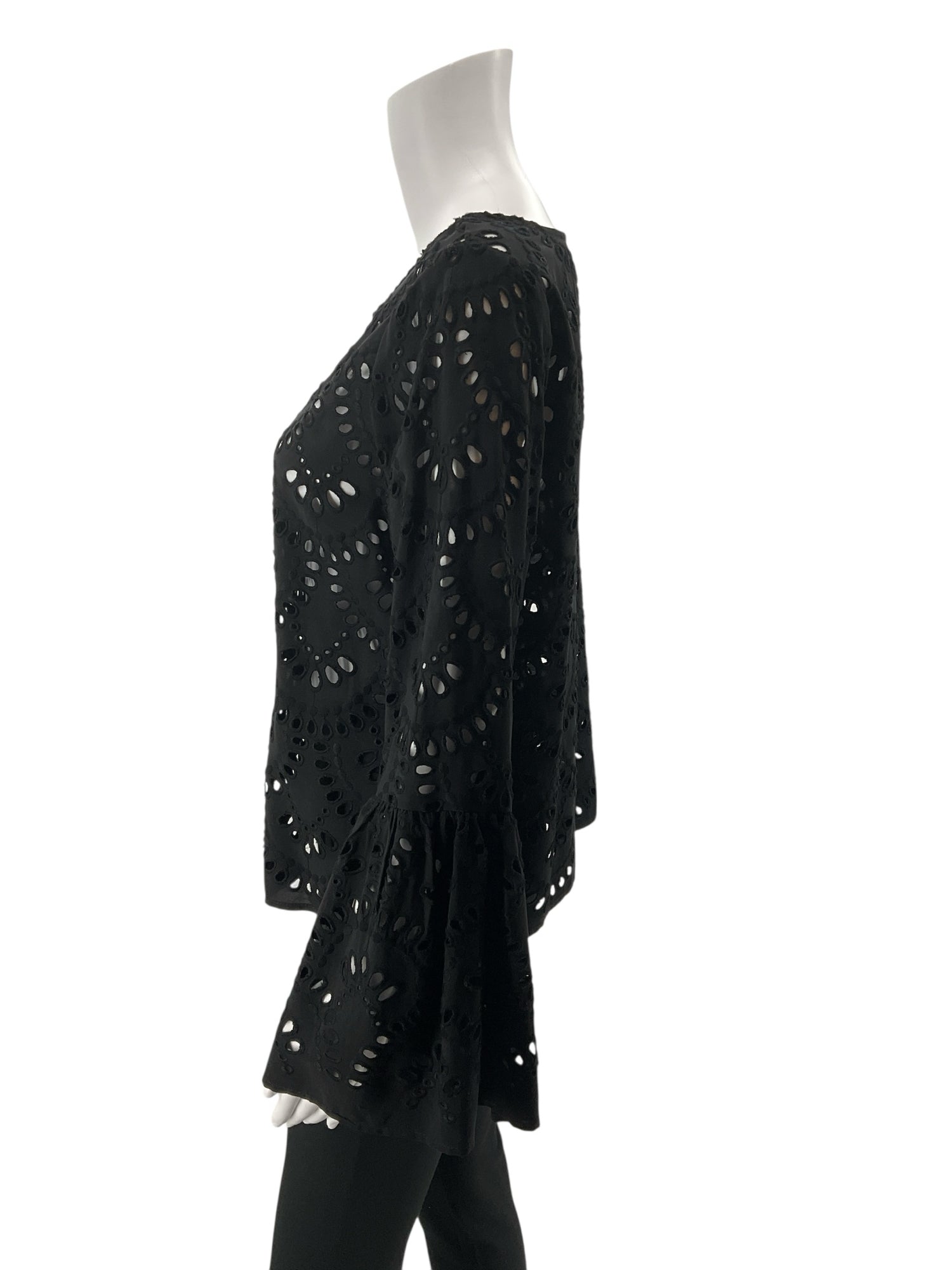 Karen Kane Eyelet Tiered Bell Sleeve Top Black Size Small