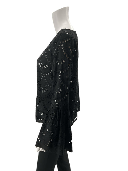 Karen Kane Eyelet Tiered Bell Sleeve Top Black Size Small