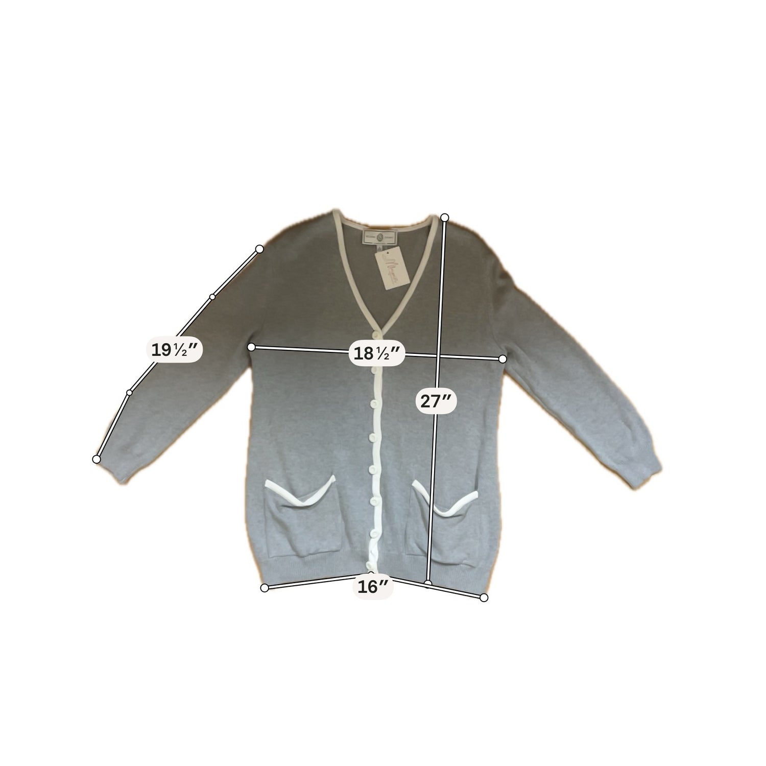 St. John Sport by Marie Gray gray/white Sweaters V-Neck Cardigan Sweater Heather Gray White Size Small - Size S