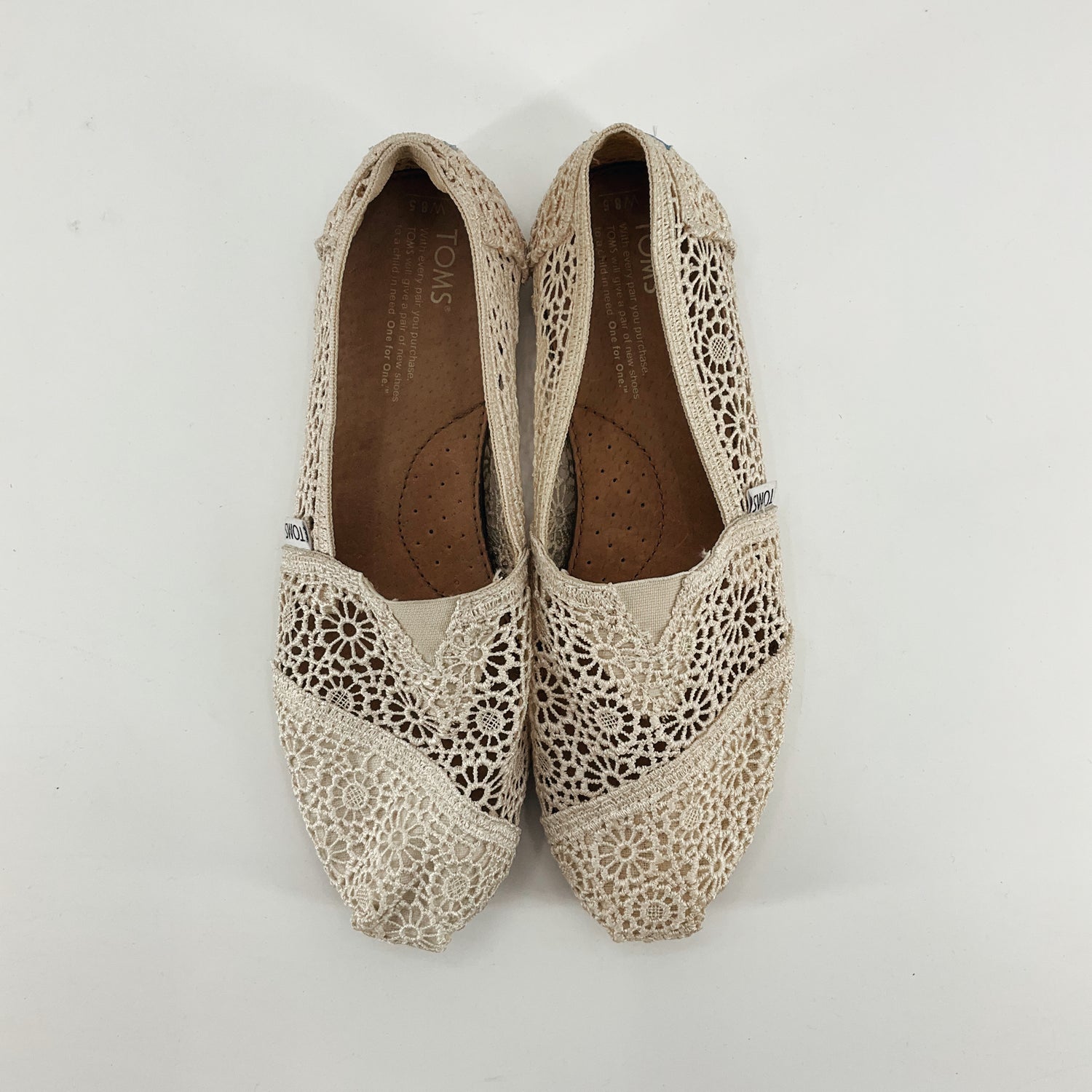 Toms Cream Flats Cream Crochet Classic Alpargata Slip-On Flats Women&