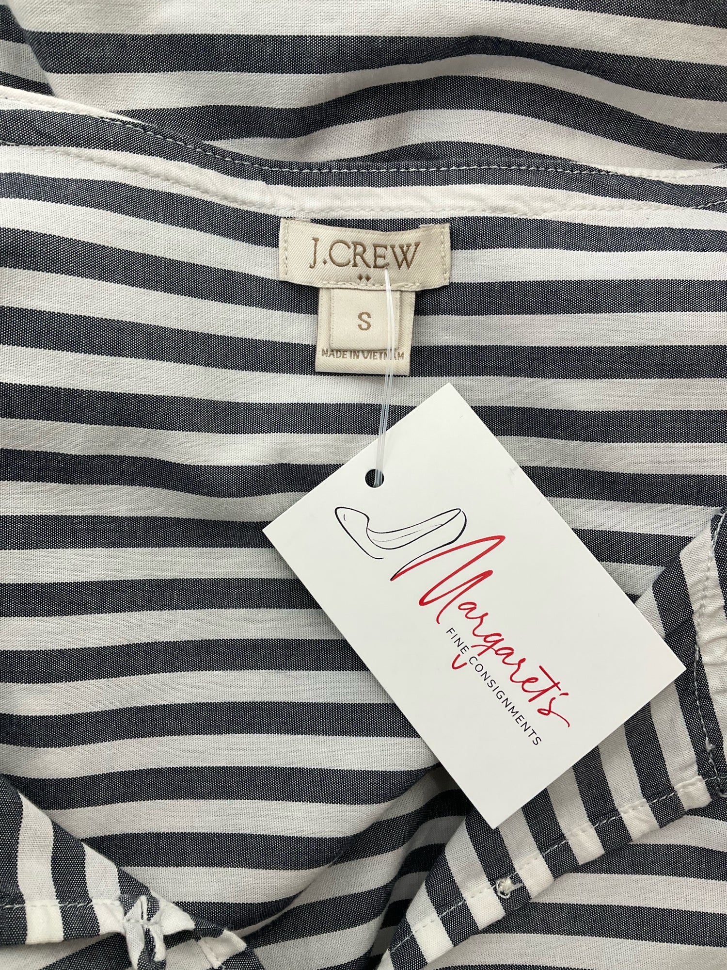J Crew White/Gray Stripe Pre-Owned Ladies Dress - Size Small