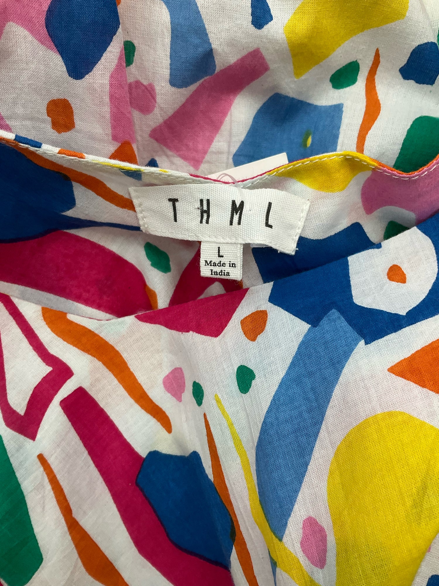 THML Multi Color Maxi Confetti Print Tie Shoulder Tiered Maxi Dress Size Large - Size L