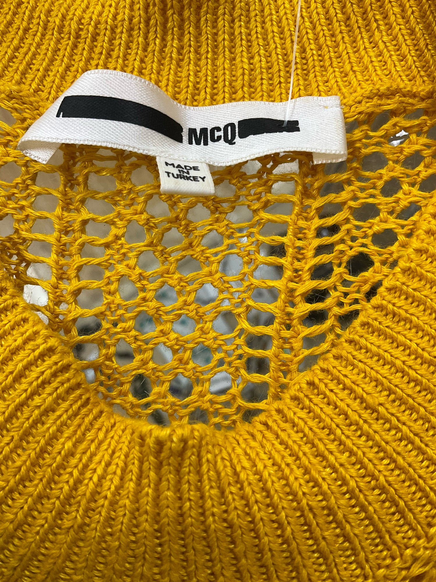 MCQ by Alexander McQueen Mustard Yellow Ribbed Open-Knit Midi Dress Size Small