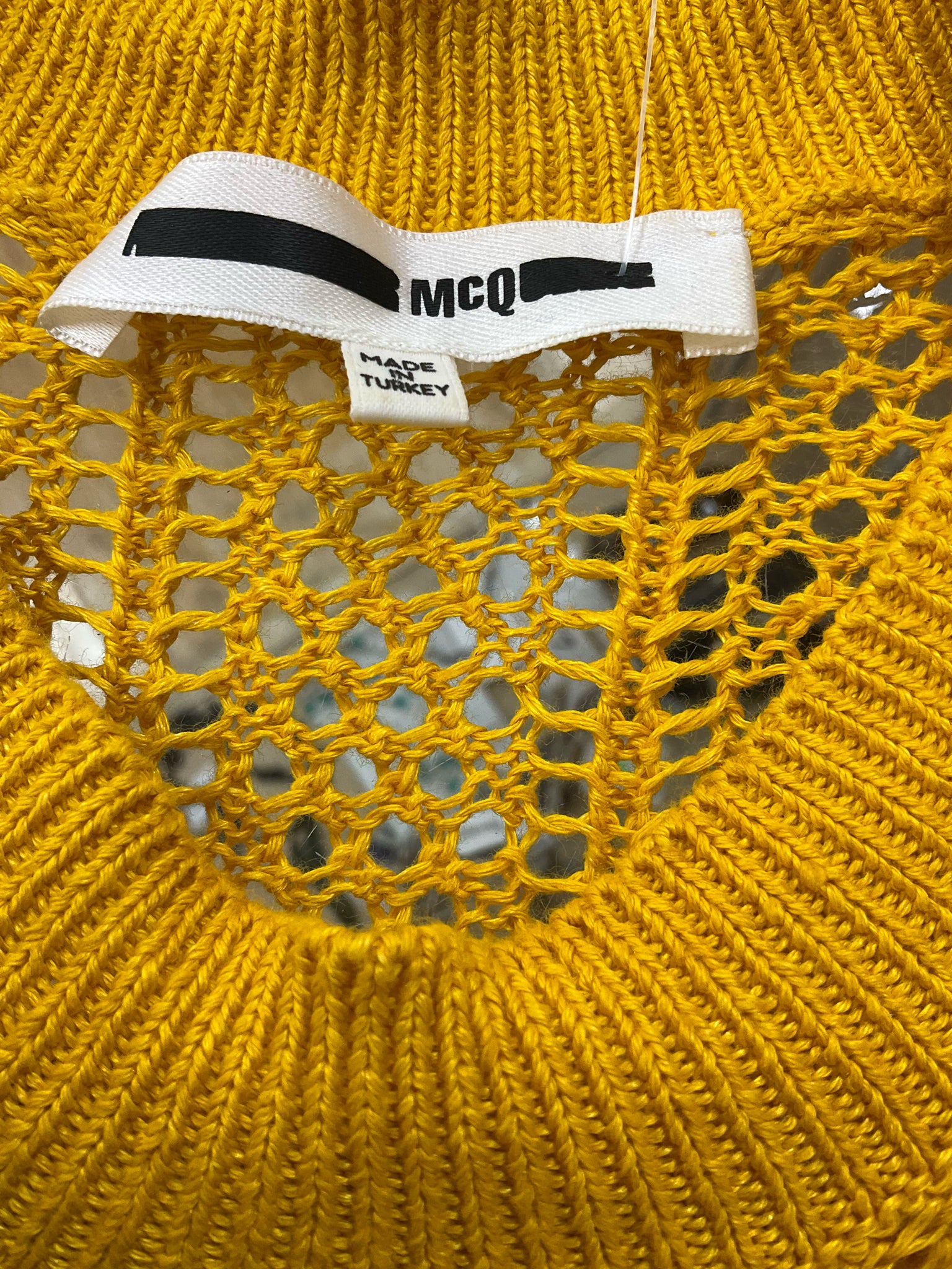 MCQ by Alexander McQueen Mustard Yellow Ribbed Open-Knit Midi Dress Size Small