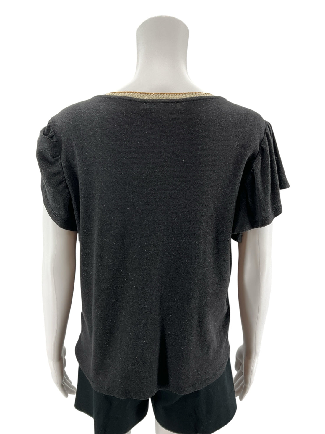 GARCIA Charcoal Sparkle Metallic Knit Top V-Neck Short Sleeve Medium