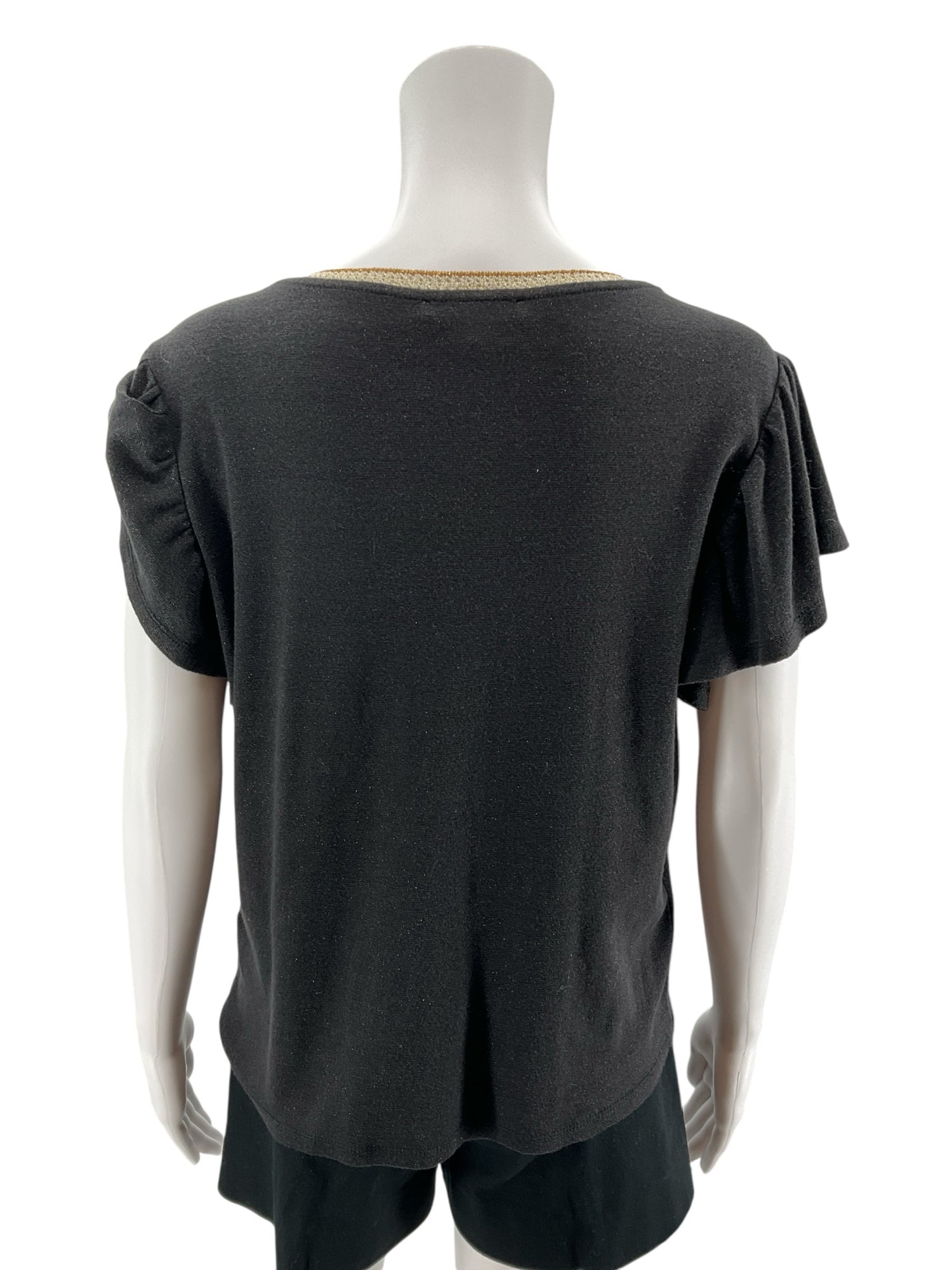 GARCIA Charcoal Sparkle Metallic Knit Top V-Neck Short Sleeve Medium