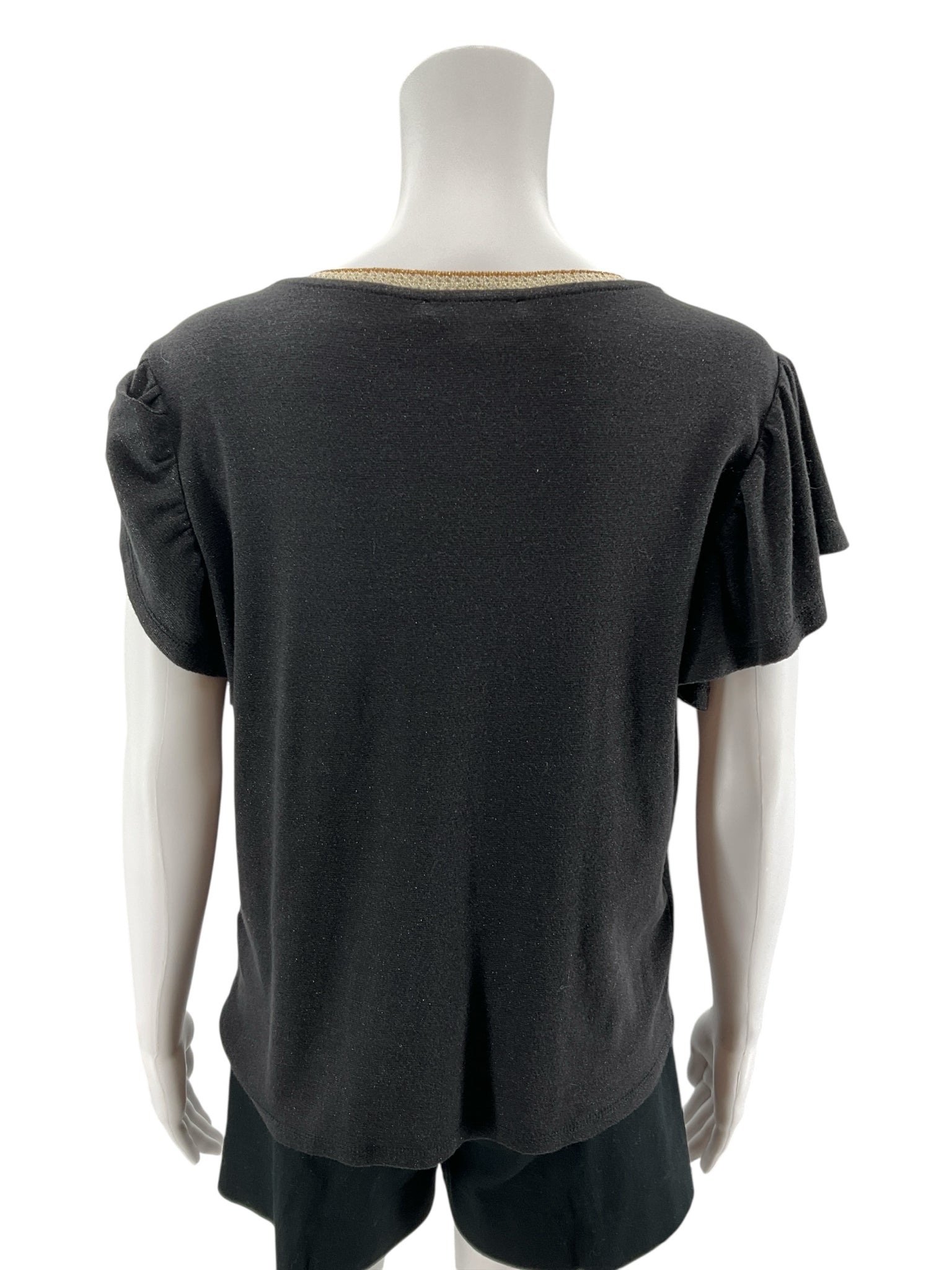 GARCIA Charcoal Sparkle Metallic Knit Top V-Neck Short Sleeve Medium