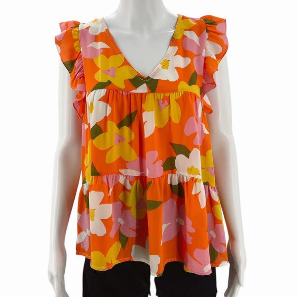 Emily Wonder Orange/Yellow Floral Pre-Owned Top - Size Small - Margaret’s Fine Consignment