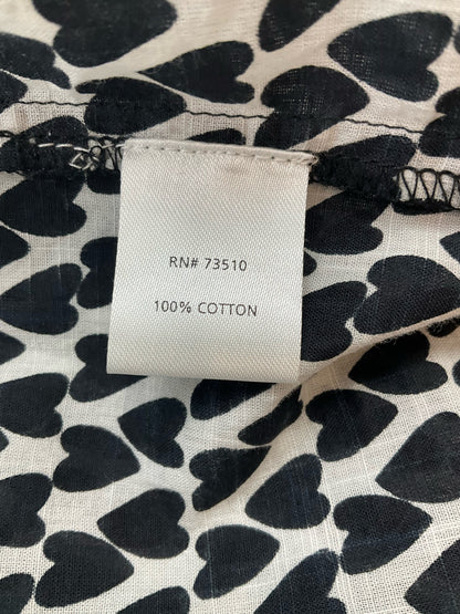 Ivy Jane white/black Short Sleeve Heart Print Smocked Ruffle Yoke Blouse Top Size Small NWT - Size S