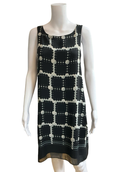 Max Studio Geometric Print A-Line Dress Sleeveless Panel Hem Black Ivory Size Small - ONLINE ONLY