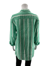 Magaschoni Green/White Button Down Green & White Striped 100% Linen Button Down Shirt Size Small - Size S