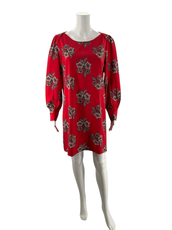 Loft Red/Tan Floral Pre-Owned Ladies New With Tags Dress - Size 8