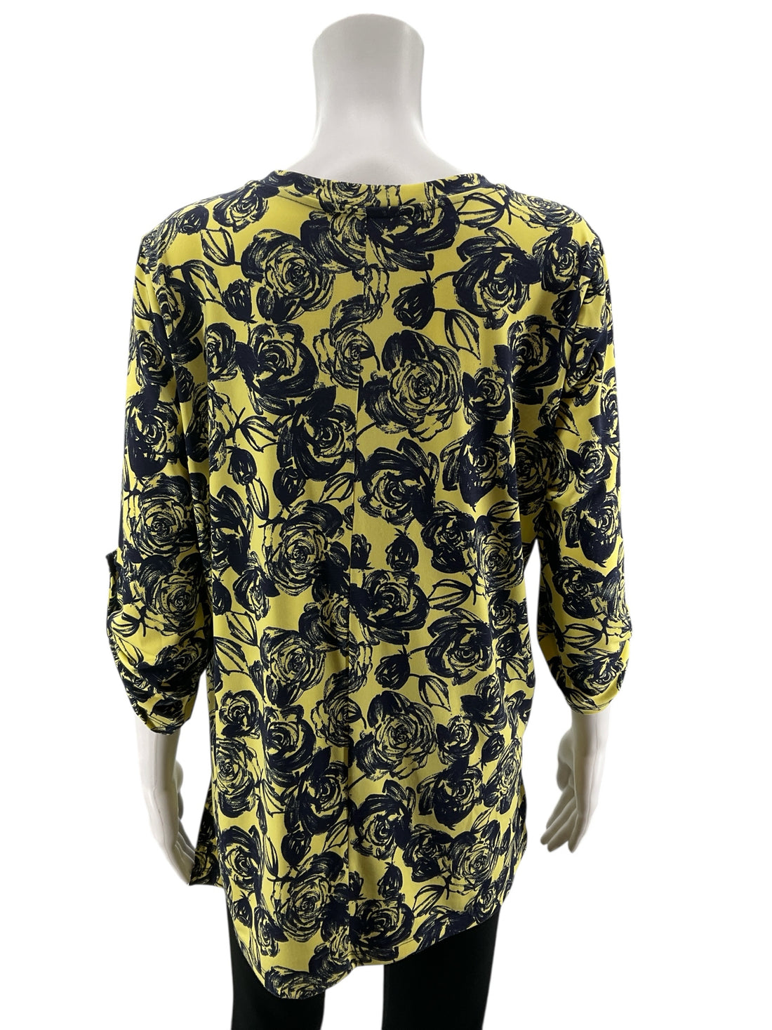 Christopher &amp; Banks Yellow Navy Floral V-Neck Tunic Top Size Medium