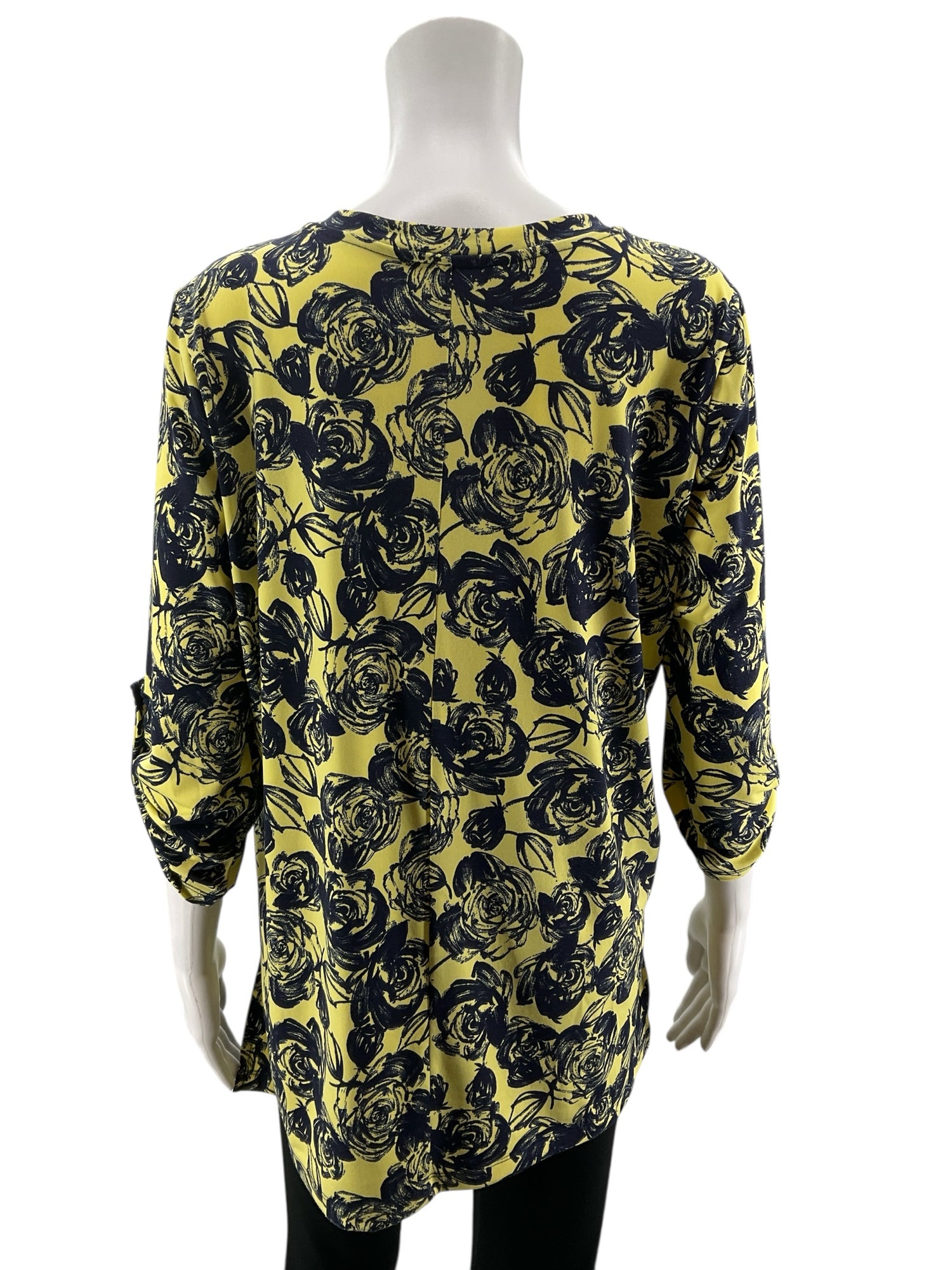 Christopher &amp; Banks Yellow Navy Floral V-Neck Tunic Top Size Medium