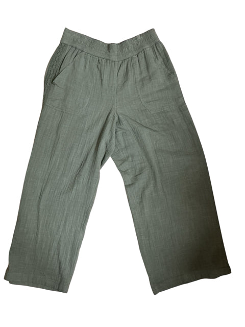 Aerie Crinkle Gauze Wide Leg Pants Olive Green Size L NWT