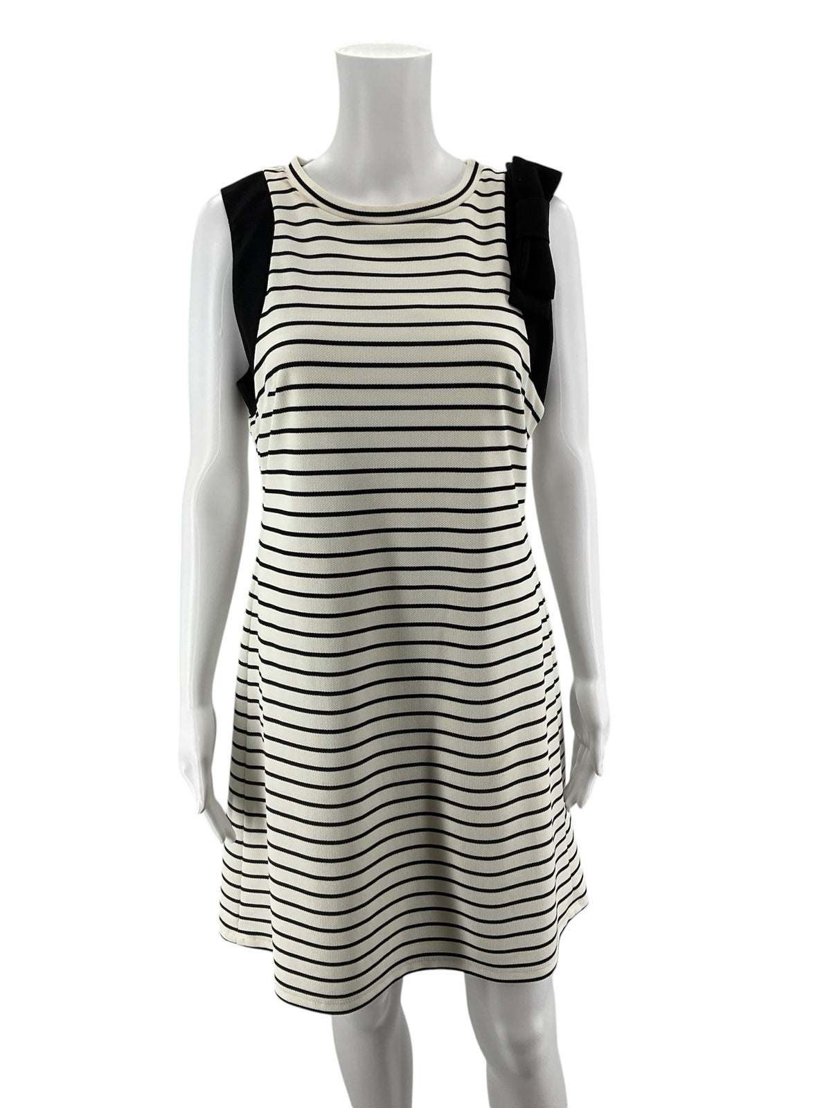 Ivanka Trump Striped Bow Shoulder Sheath Dress Black White Size 8