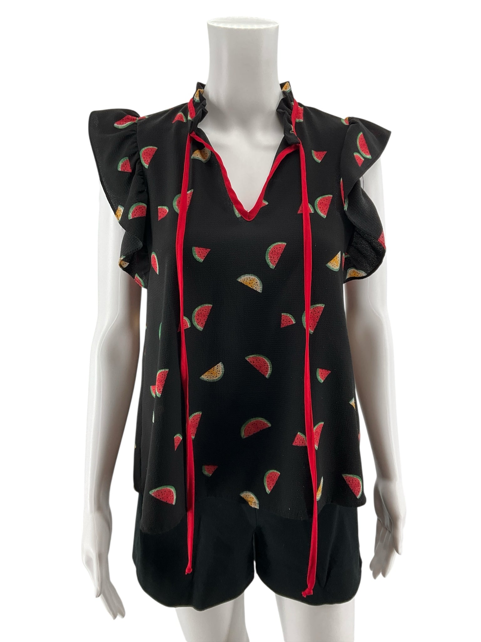 Miley + Molly Watermelon Print Ruffle Tie-Neck Blouse Top Size Medium