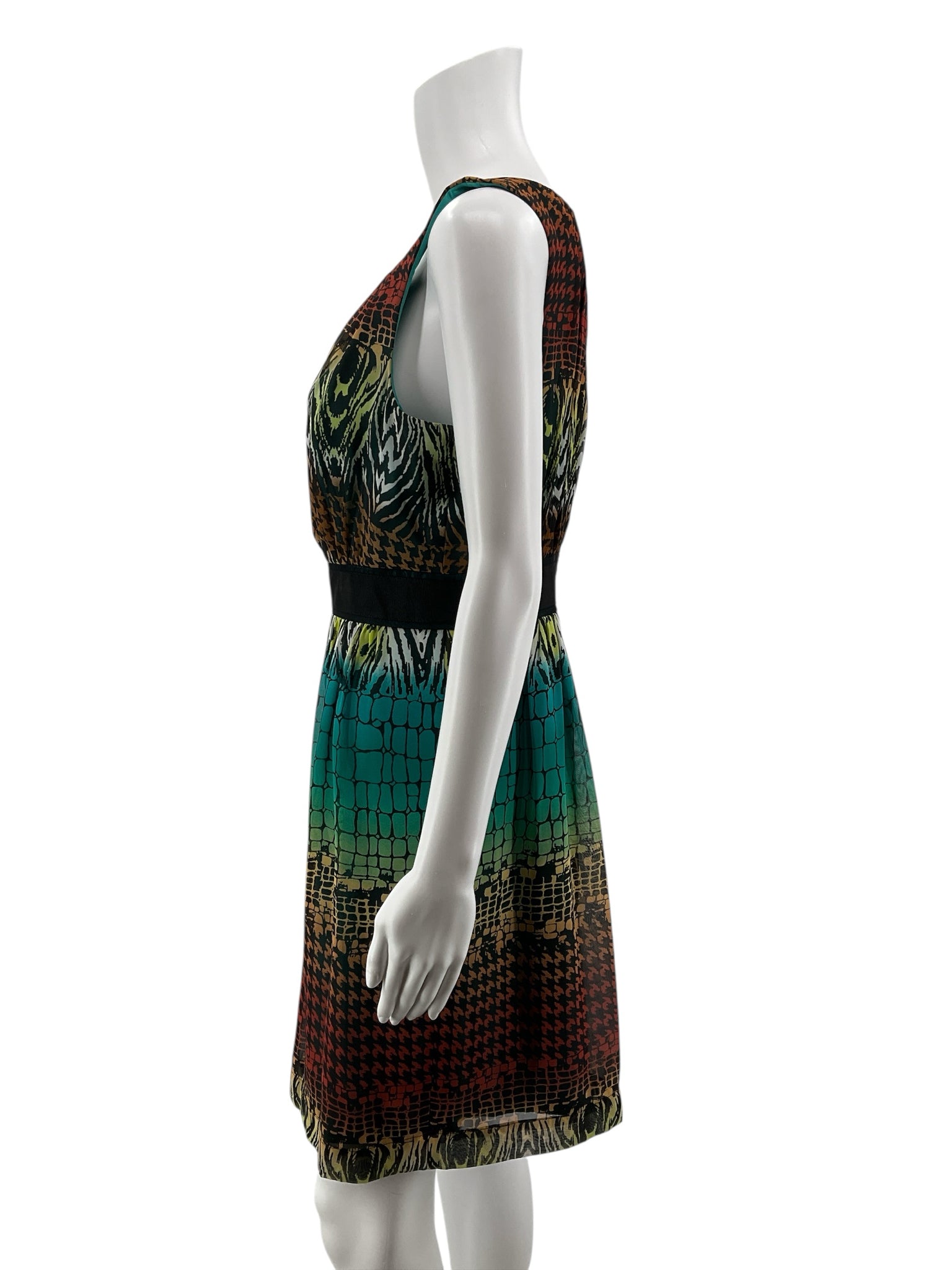 Max &amp;amp; Cleo Ombré Animal Print Sleeveless Dress Size 10 Brown Black Teal