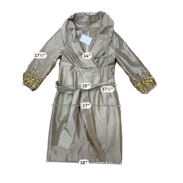 Teri Jon by Ricki Freeman Champagne Taffeta Beaded Cuff Coat Dress Size 4
