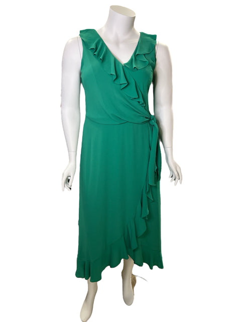 London Style Size 16 Green Ruffle Consignment Ladies Dress