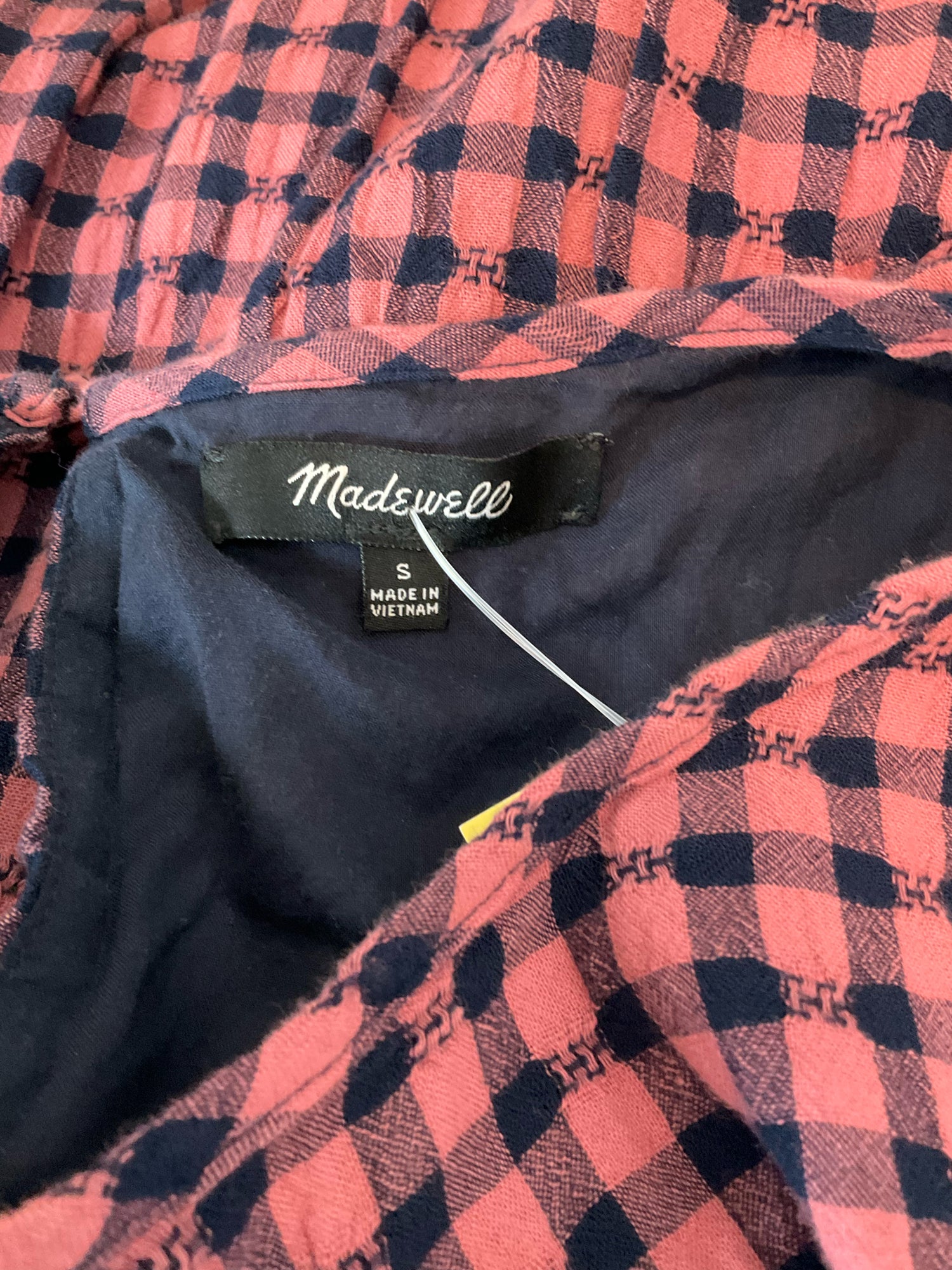 Madewell pink/navy Mini Lightspun Gingham Check Tiered Mini Dress Pink Navy Blue Size Small - Size S