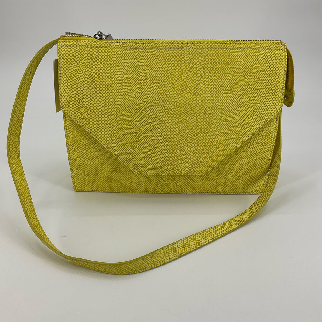 Eric Javits Yellow Lizard Embossed Leather Crossbody Purse | Envelope Style Bag