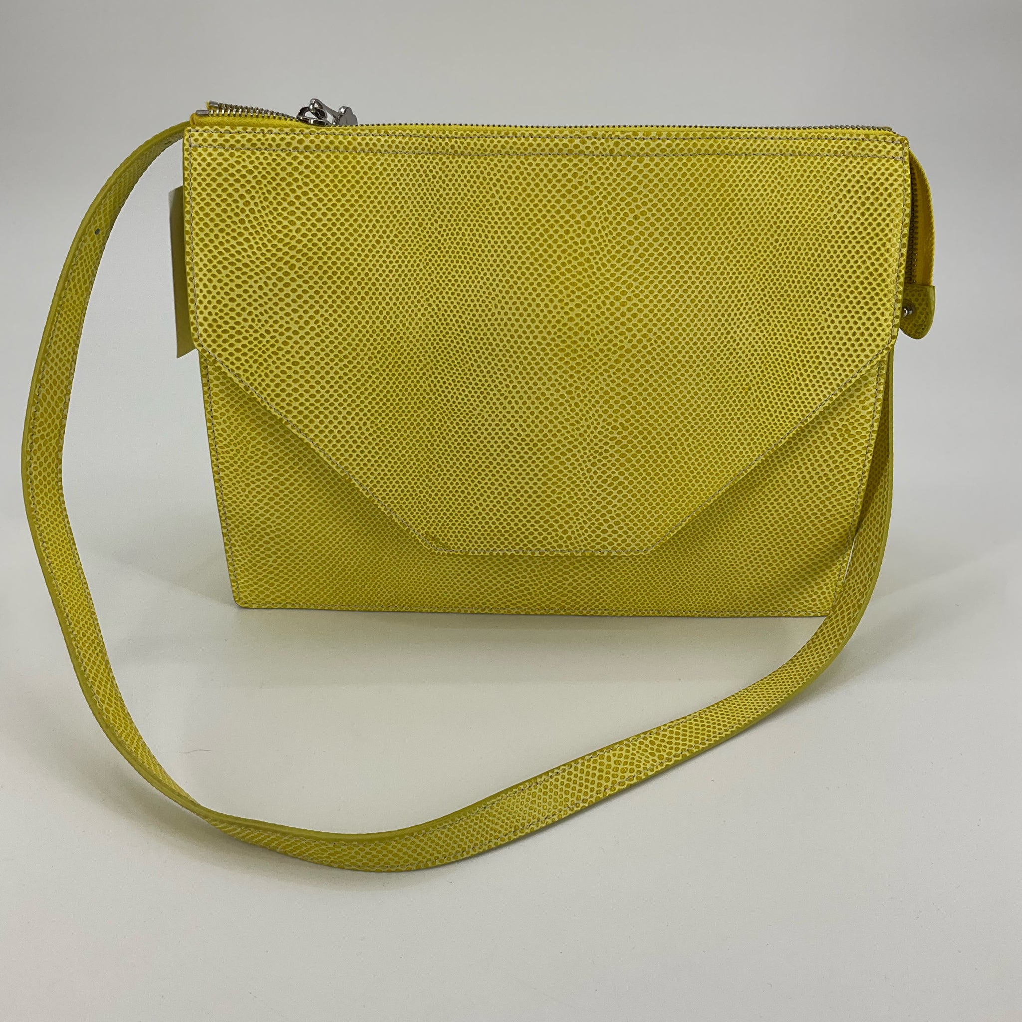 Eric Javits Yellow Lizard Embossed Leather Crossbody Purse | Envelope Style Bag