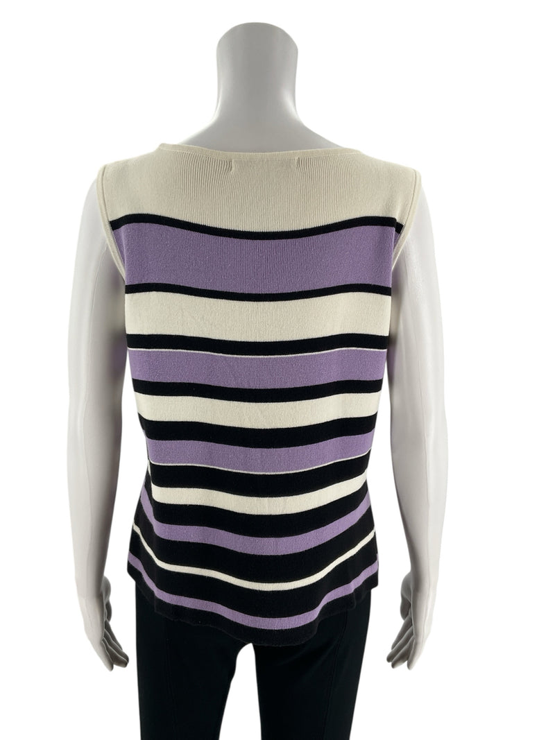 Geoffrey Beene White/Purple/Black Stripe Pre-Owned Casual Top - Size Medium - Margaret’s Fine Consignment