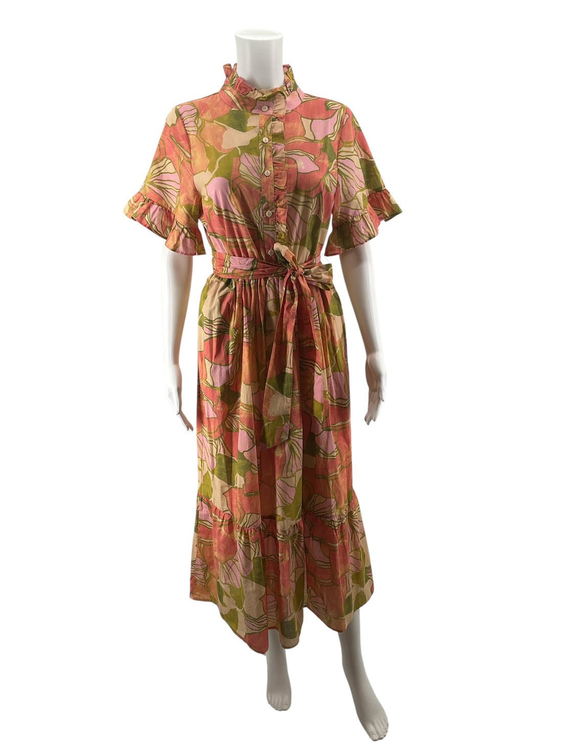 LaRoque Original Floral Cotton Tiered Midi Dress Size Medium