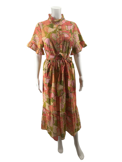 LaRoque Original Floral Cotton Tiered Midi Dress Size Medium