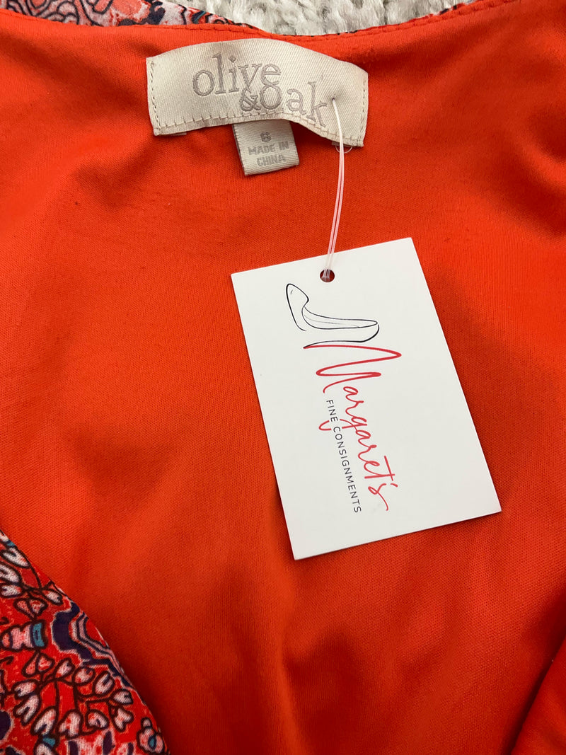 Olive & Oak Orange Print Pre-Owned Ladies Dress - Size 6