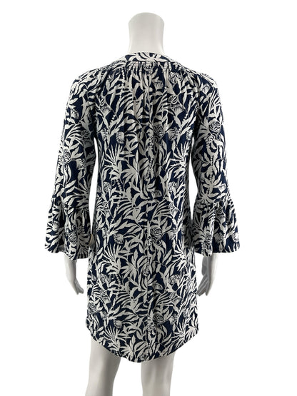 Lilly Pulitzer Kimi Tunic Dress XS Navy White Botanical Print Bell Sleeve